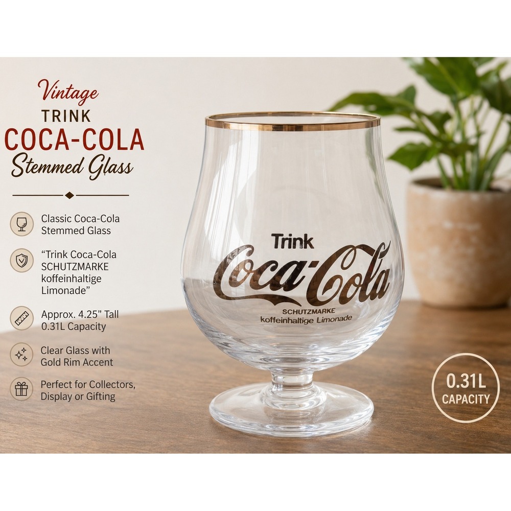 Vintage Trink Coca-Cola German Stemmed Tulip Glass 0.3L Metallic Silver Rim